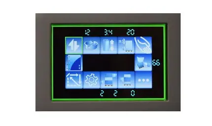 Nahaufnahme des Displays der Stretchmaschine Masterplat Plus PGS