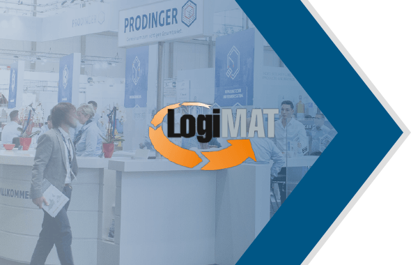 Messestand von Prodinger mit einem Logo der LogiMAT.