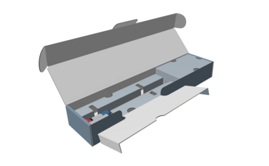 CAD-Modell der neuen Verpackung aus 100 % Wellpappe und somit Nachhaltigkeit und Kosteneinsparung der Kunststoffsteuer.